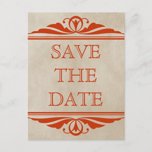 Orange Elegant Deco Save the Date Postcard (Front)