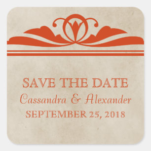 Orange Elegant Deco Save the Date Stickers