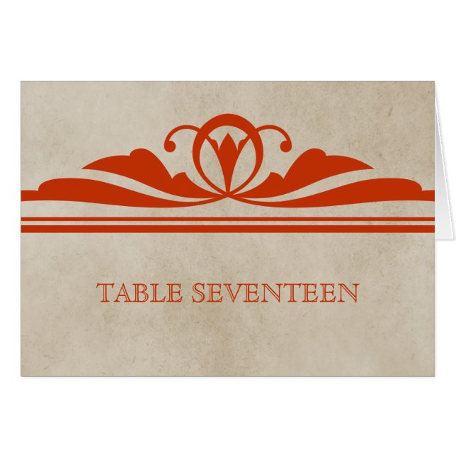 Orange Elegant Deco Table Number Card (Front Horizontal)