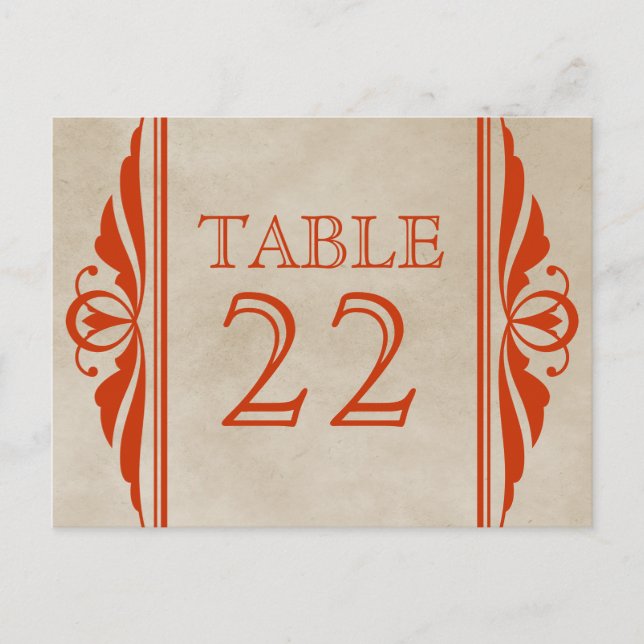 Orange Elegant Deco Table Number Postcard (Front)