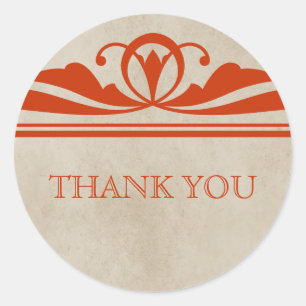 Orange Elegant Deco Thank You Stickers