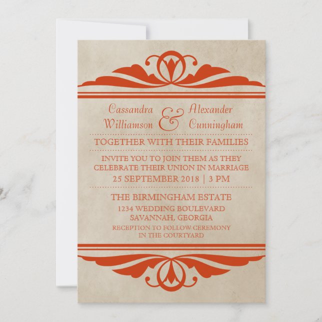 Orange Elegant Deco Wedding Invite (Front)