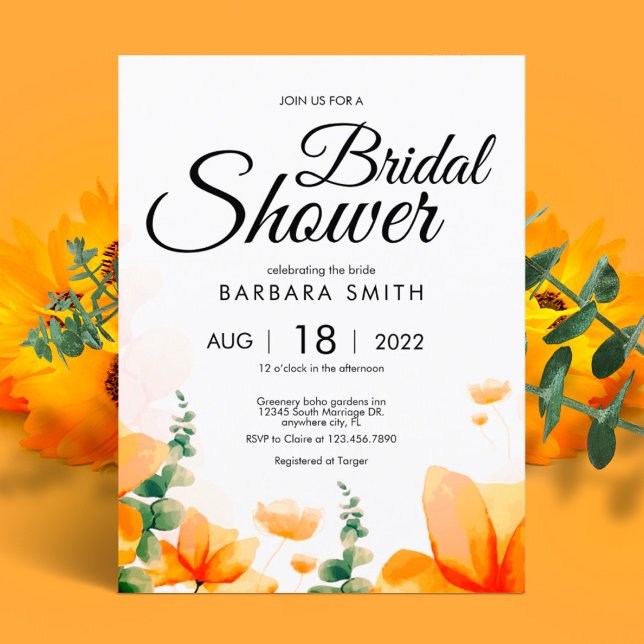 Orange elegant floral fall wedding bridal shower postcard (Creator Uploaded)