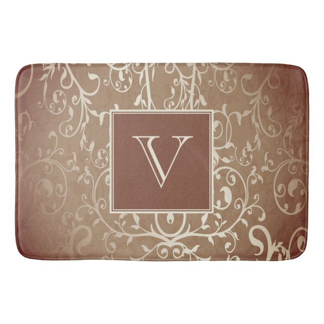 Orange Elegant Flourish Monogram Bath Mat (Front)