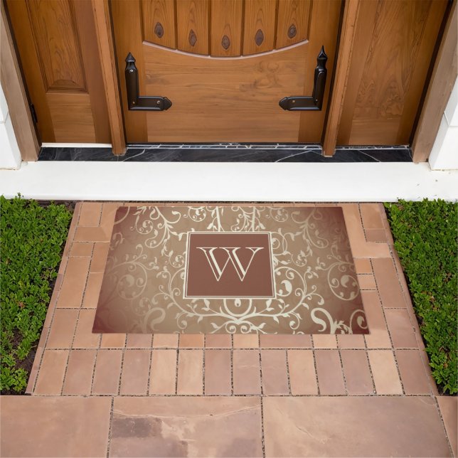 Orange Elegant Flourish Monogram Doormat (Outdoor)