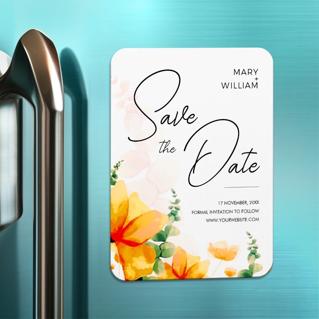 Orange elegant modern wedding save the date magnet (Creator Uploaded)