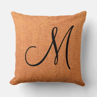 Orange Elegant Monogram Canvas Look Cushion