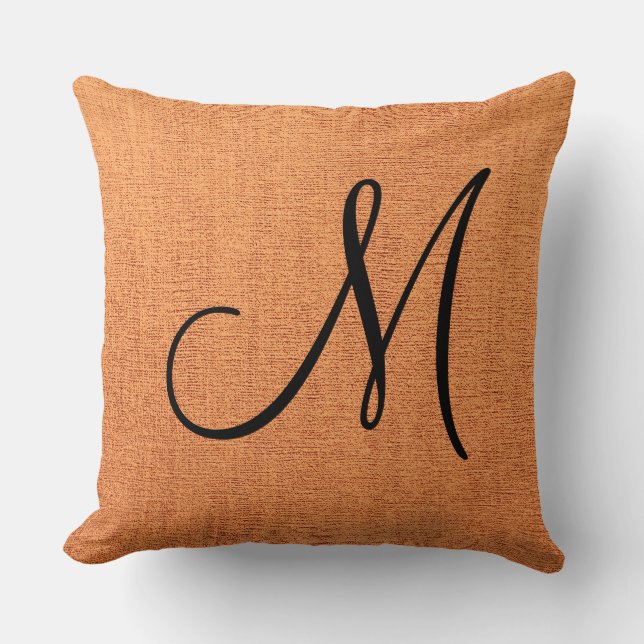 Orange Elegant Monogram Canvas Look Cushion (Front)