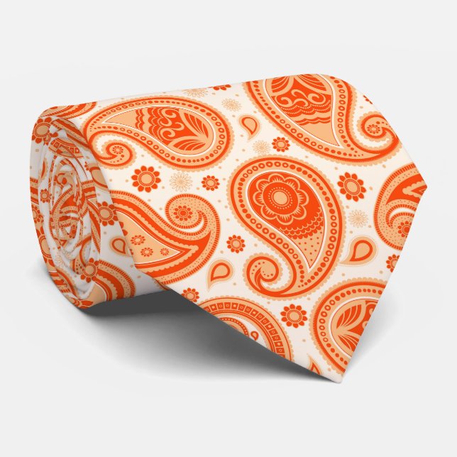 Orange elegant vintage paisley pattern tie (Rolled)