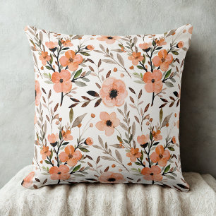 Orange Elegant vintage wildflowers floral pattern Cushion