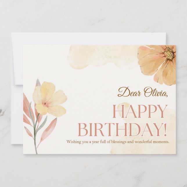 Orange Elegant Watercolor Floral Birthday (Front)