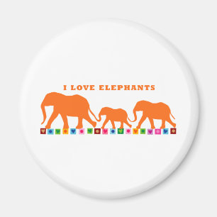Orange Elephants Walking Magnet