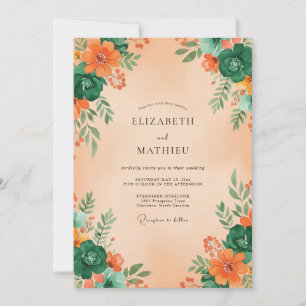 Orange Emerald Botanical Flourish Wedding Invitation