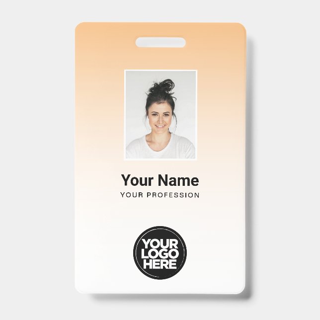 Orange Employee Photo Bar Code Logo Name Gradient ID Badge (Front)