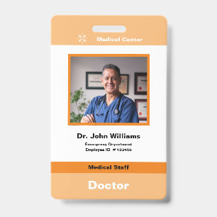 Orange Employee photo Company Logo and Barcode  ID Badge