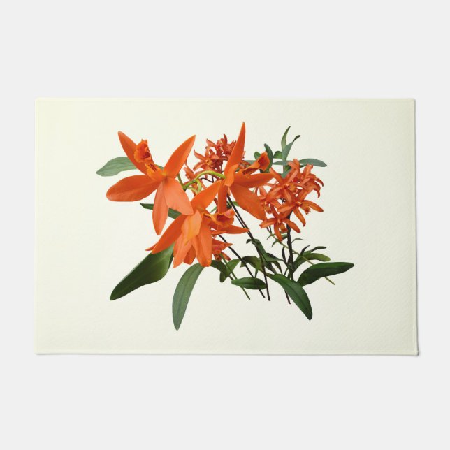 Orange Epidendrum Orchid Doormat (Front)