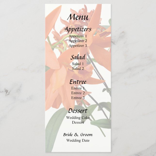 Orange Epidendrum Orchid Menu (Front)