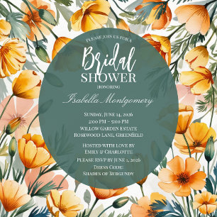 Orange Eschscholzia Floral Bridal Shower Invitation