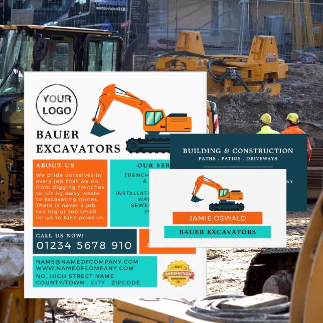 Orange Excavator, Builders Business Card (Creator Uploaded)