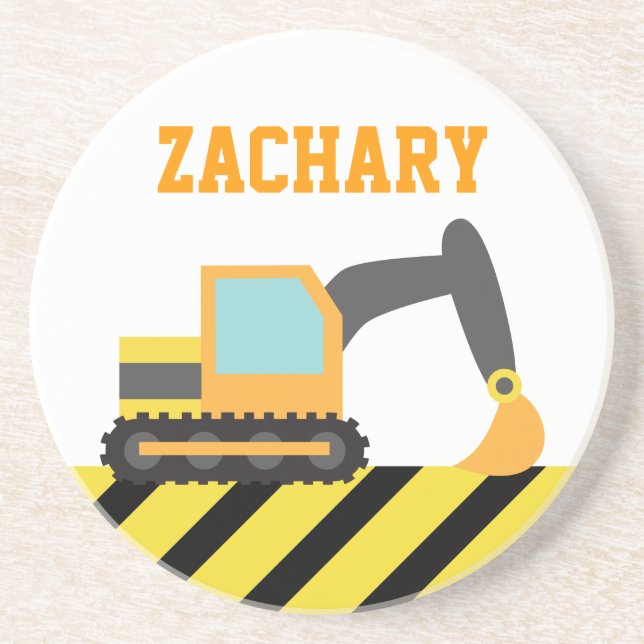 Orange Excavator, Construction Vehicle, For kids Coaster (Front)