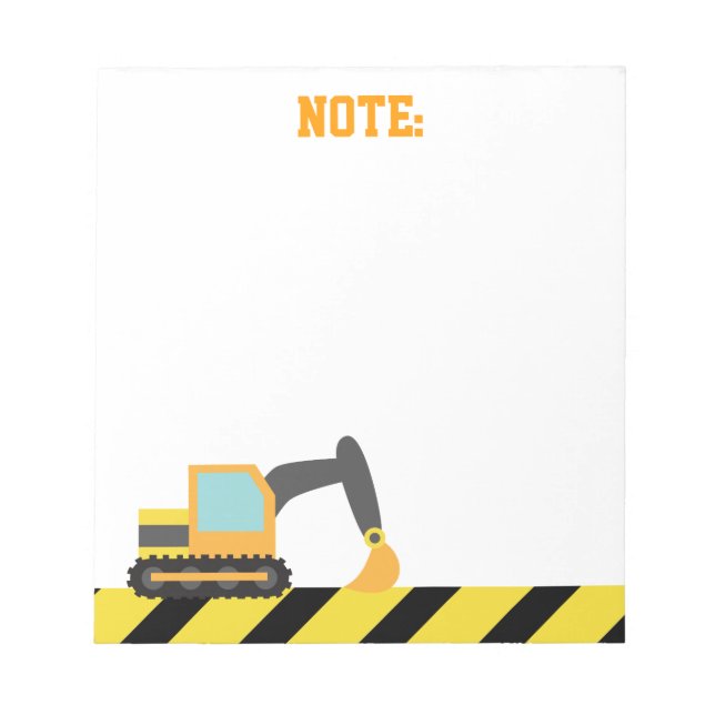 Orange Excavator, Construction Vehicle, For kids Notepad (Front)