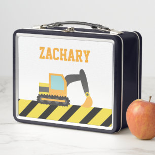 Orange Excavator, Construction Vehicle, Kids Metal Lunch Box