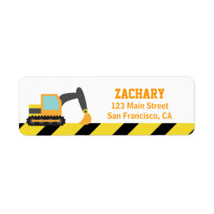 Orange Excavator, Construction Vehicles, for Kids Return Address Label