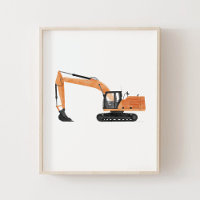 Orange Excavator Contruction Kids Room Decor