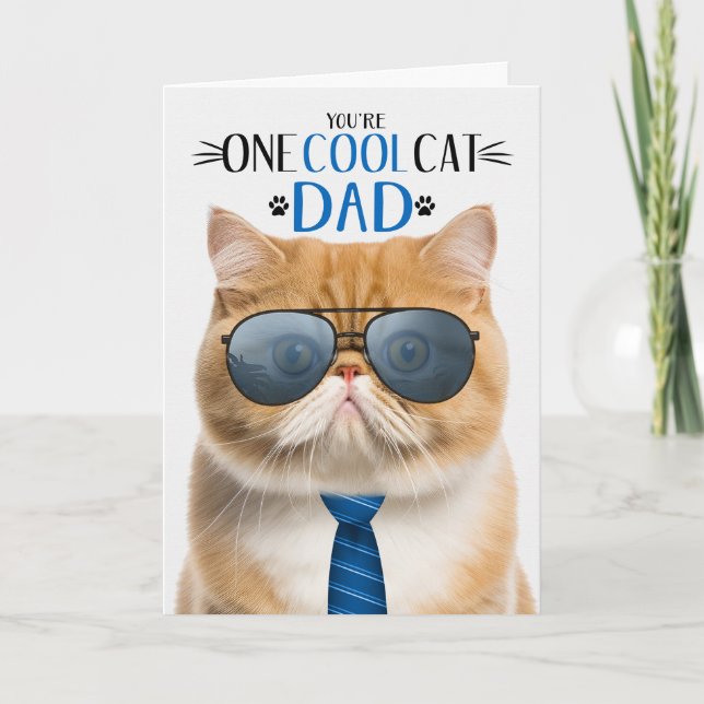 Orange Exotic Cat Father's Day One Cool Cat Holiday Card (Front)