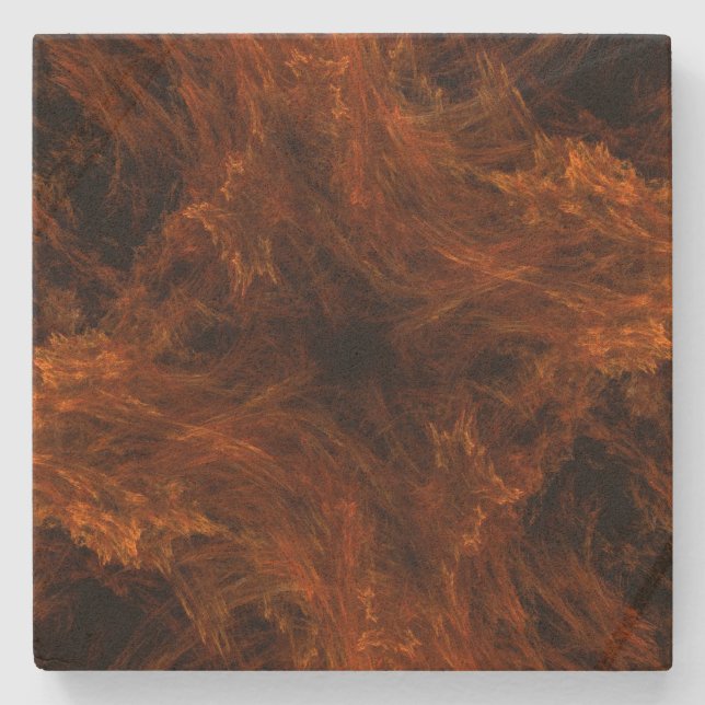 Orange Explosion Fractal Square Coaster (Front)