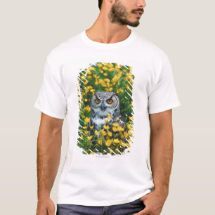 Orange Eyed Owl in Meadow of Flowers T-Shirt