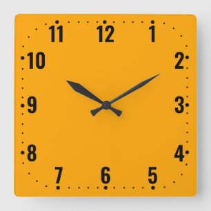 Orange Face With Numbers - Frameless Square Wall Clock