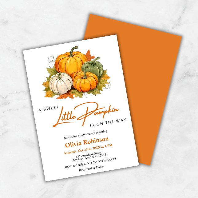 Orange Fall Autumn A Little Pumpkin Baby Shower  Invitation (Orange Fall Autumn A Little Pumpkin is on the Way Baby Shower Invitation   )
