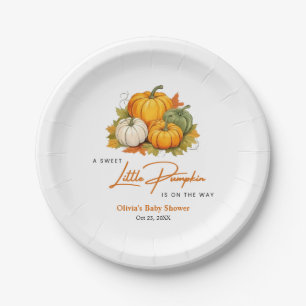 Orange Fall Autumn A Little Pumpkin Baby Shower Paper Plate