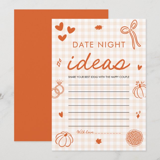 Orange Fall Date Night Ideas Bridal Shower Game Invitation (Front/Back)