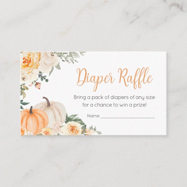 Orange Fall Floral Pumpkin Diaper Raffle Enclosure Card (Front)