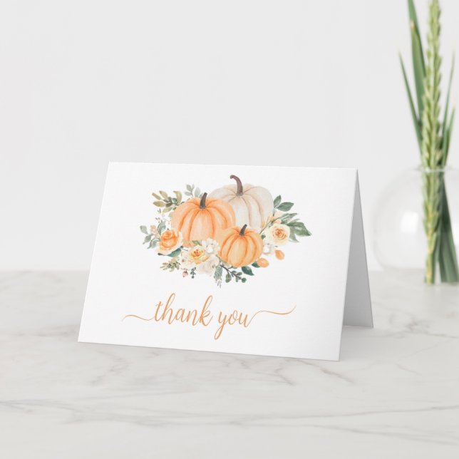 Orange Fall Floral Pumpkin Thank you Card (Front)