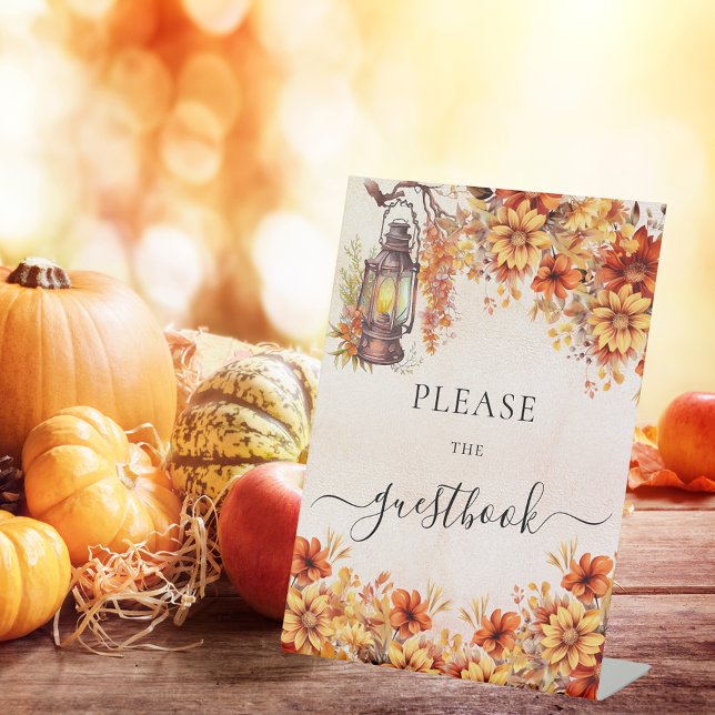 Orange fall flowers party guest book pedestal sign (Creator Uploaded)