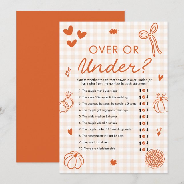 Orange Fall Hand Drawn Bridal Shower Over or Under Invitation (Front/Back)