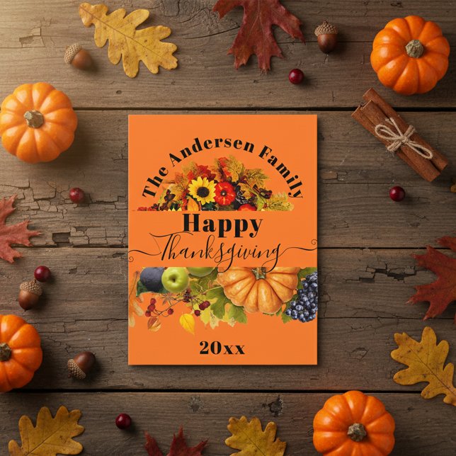 Orange Fall Harvest Family Greeting Thanksgiving Postcard (Creator Uploaded)