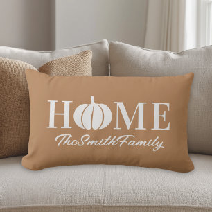 Orange Fall Home White Pumpkin Custom Family Name Lumbar Cushion