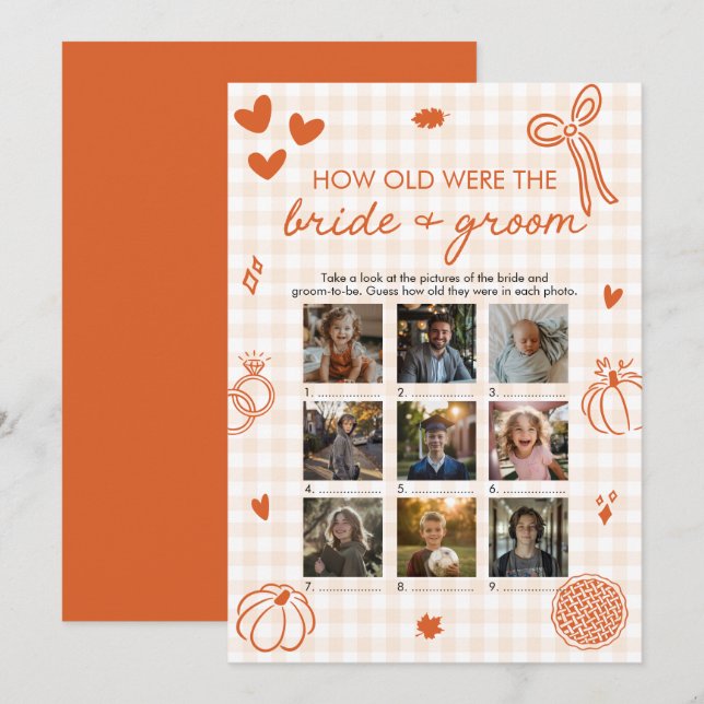 Orange Fall How Old Were The Bride & Groom Game Invitation (Front/Back)