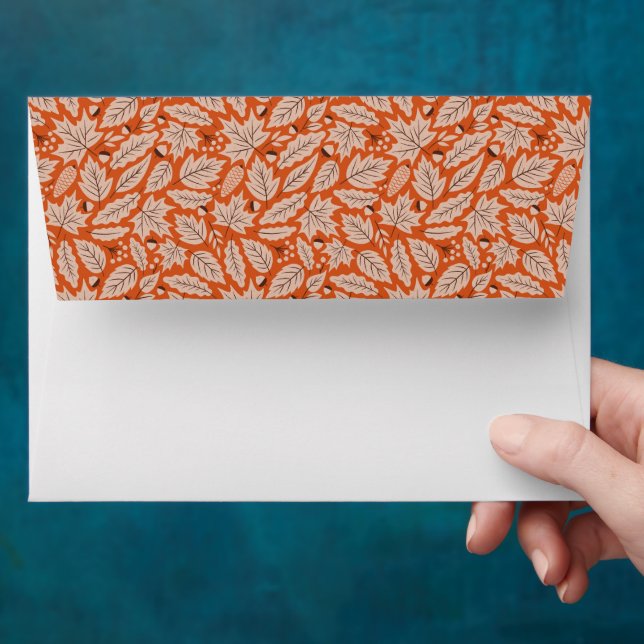 Orange Fall Leaves & Acorns Pattern Envelope (Hand)