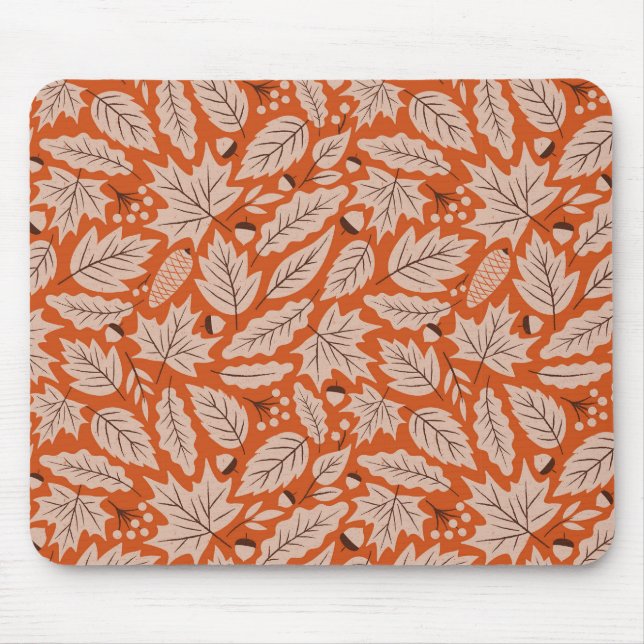Orange Fall Leaves & Acorns Pattern Mouse Pad (Front)