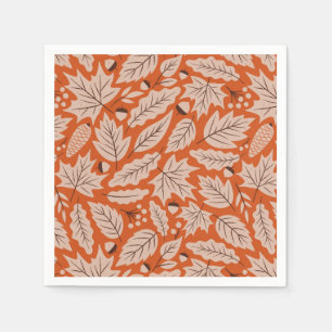 Orange Fall Leaves & Acorns Pattern Napkin