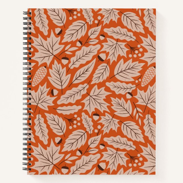 Orange Fall Leaves & Acorns Pattern Notebook (Front)