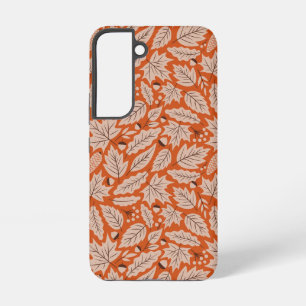Orange Fall Leaves & Acorns Pattern Samsung Galaxy Case