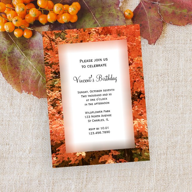 Orange Fall Leaves Birthday Party Invitation (Creator Uploaded)