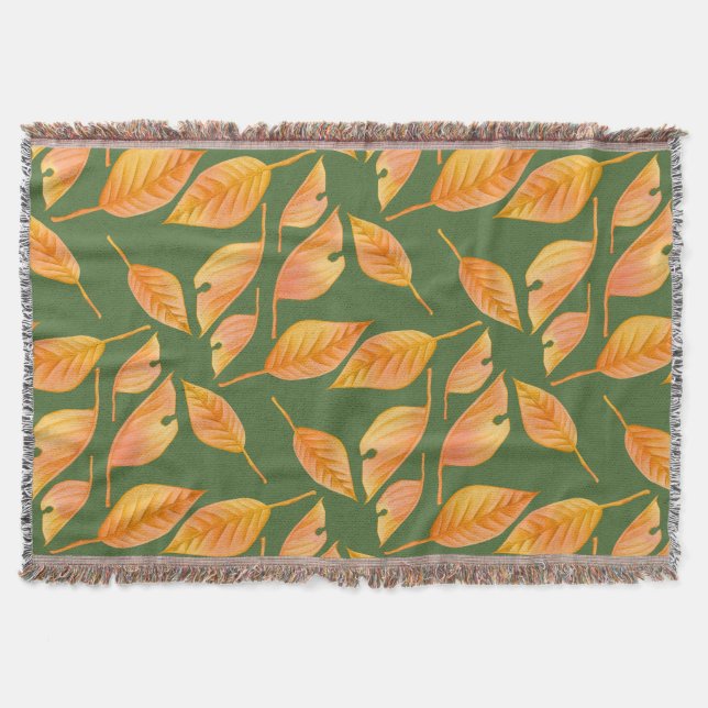 Orange Fall Leaves Custom Throw Blanket (Front)