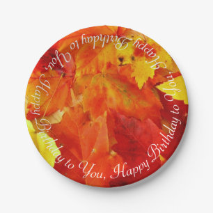 Orange Fall Leaves Happy Birthday Party Plates